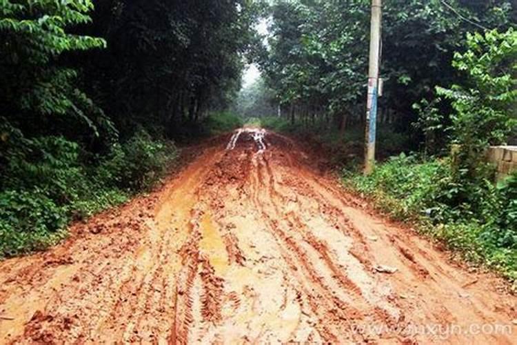 梦见在雨中泥泞的路上行走什么意思啊