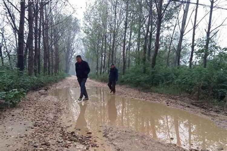 梦见下雨走在泥泞的路上摔倒了