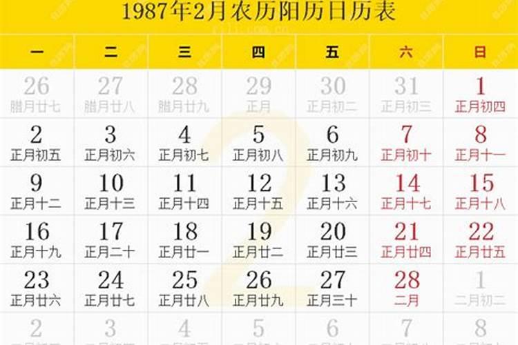1987年农历12月28出生属什么
